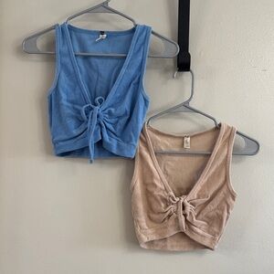 PacSun Blue and Tan Knotted Crop Tops set of 2